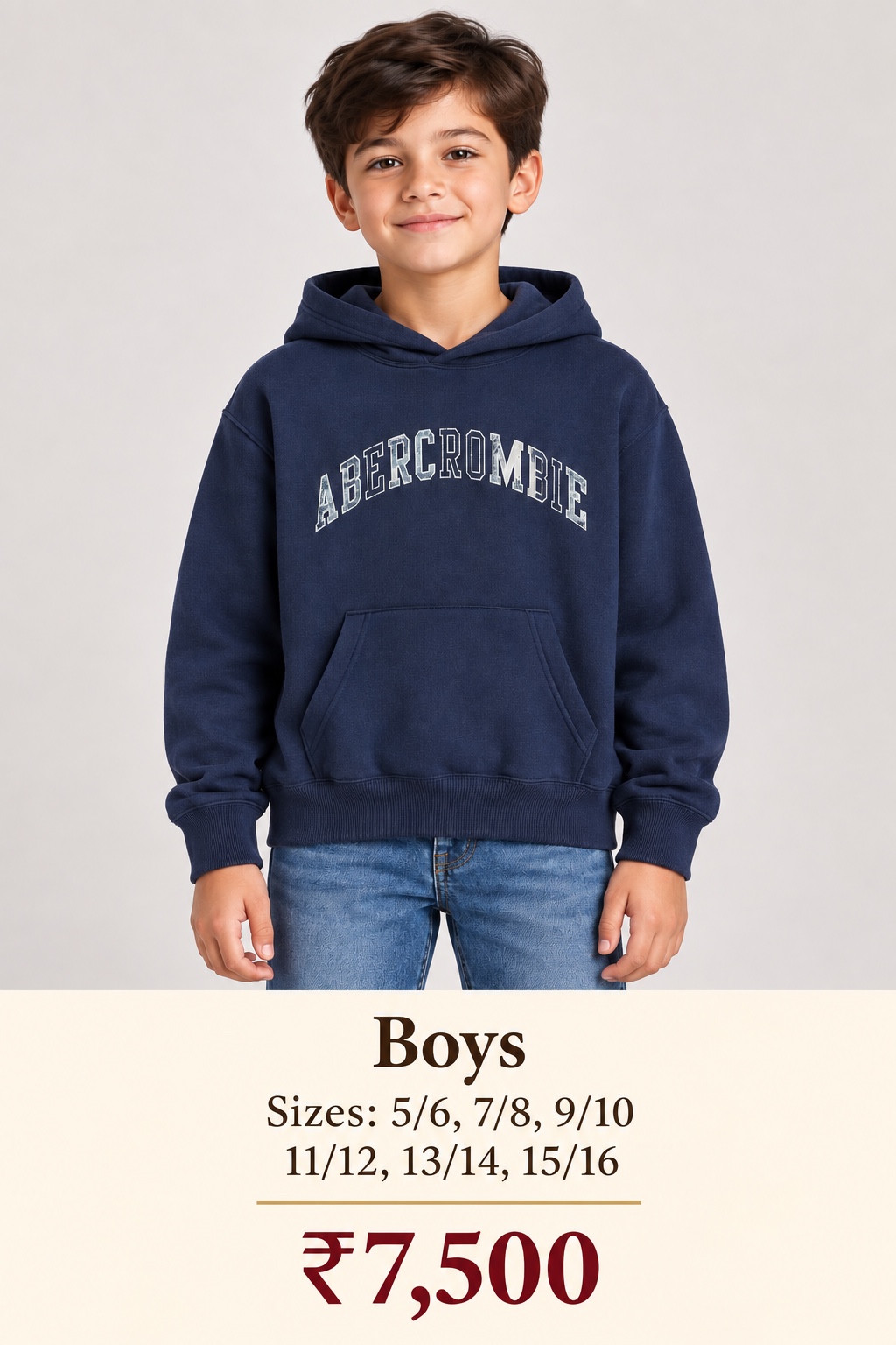 Abercrombie Kids Boys Navy Arched-Logo Hoodie