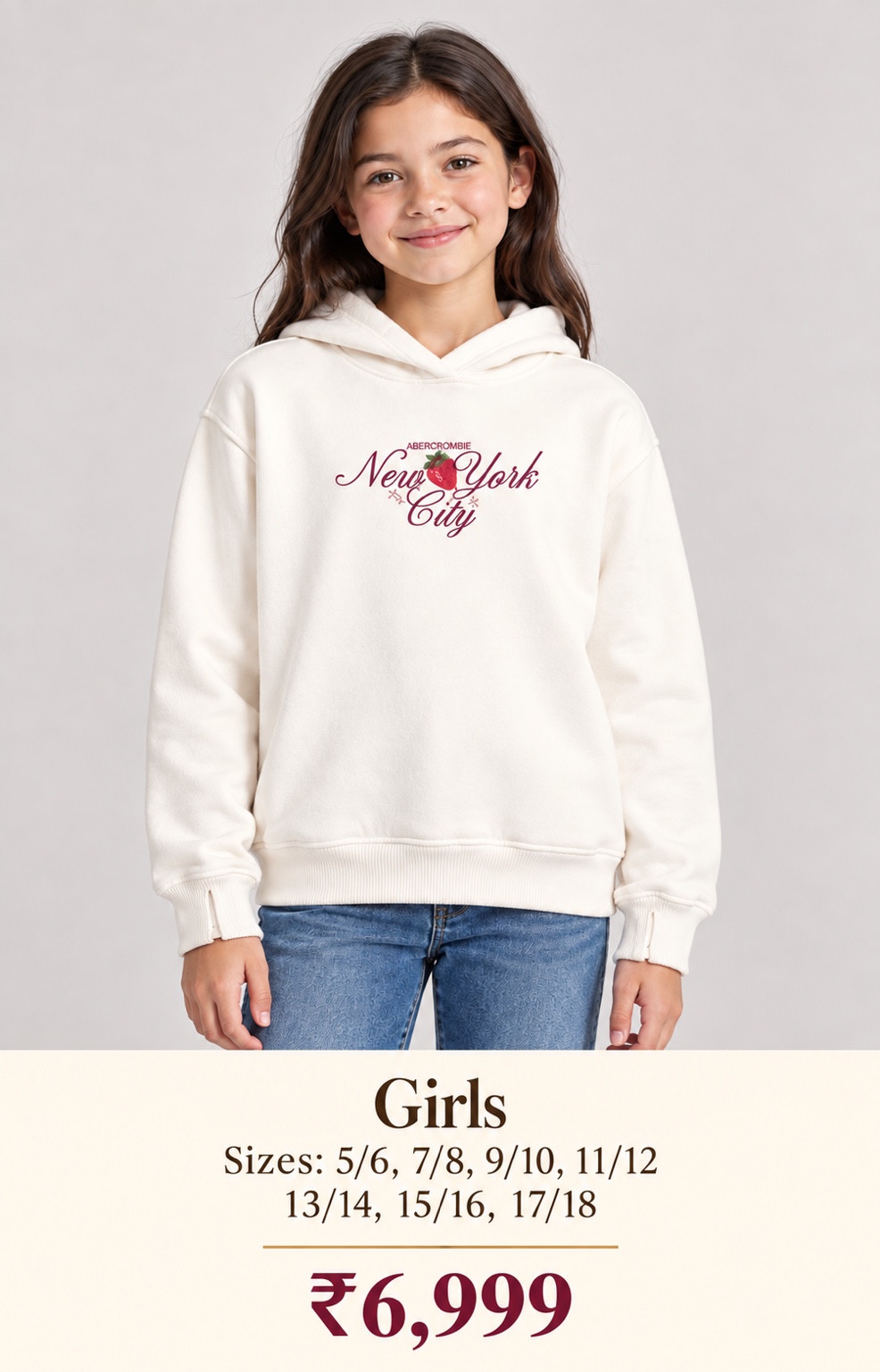 Abercrombie Kids Girls Cream New York City Hoodie