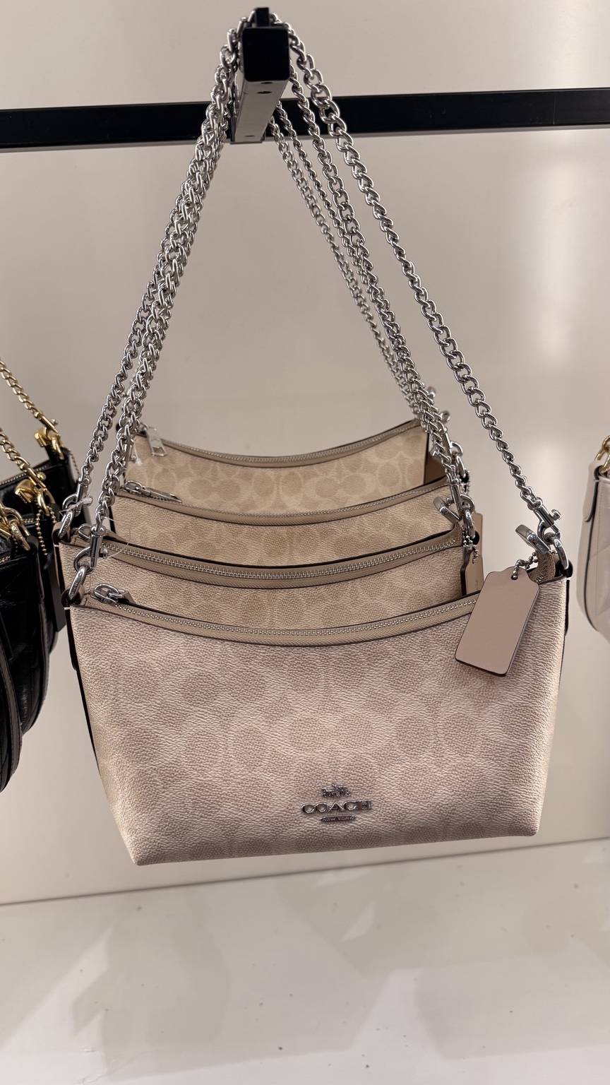 Beige Quilted Chain Shoulder Bag