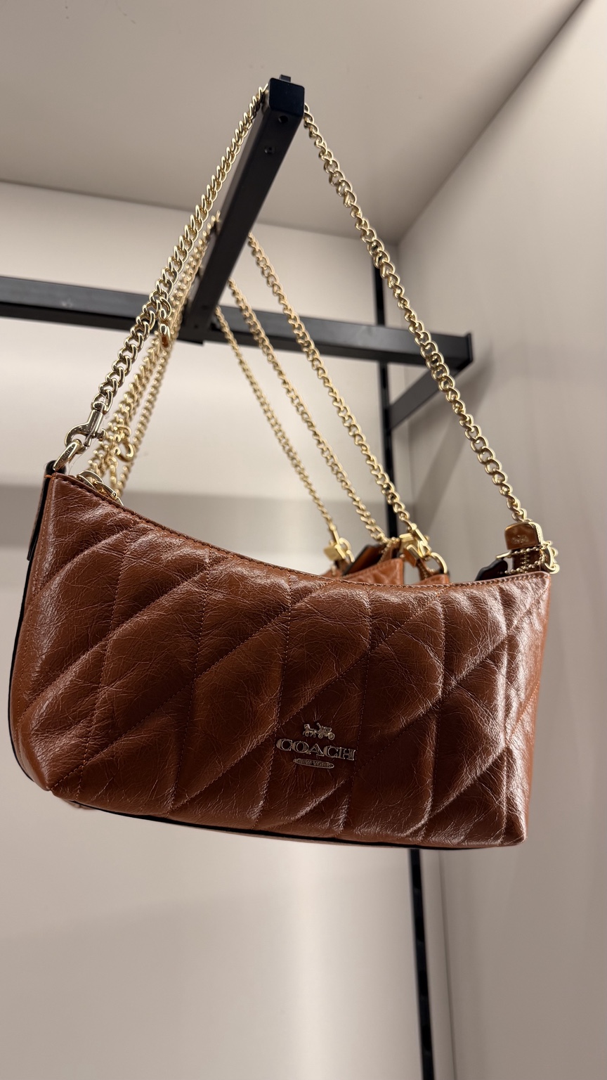 Cognac Quilted Chain Shoulder Bag