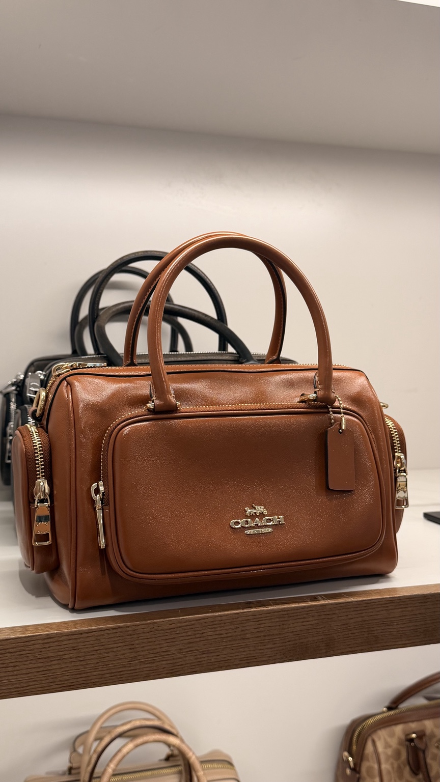 Rowan Satchel Bag With Pockets · Cognac