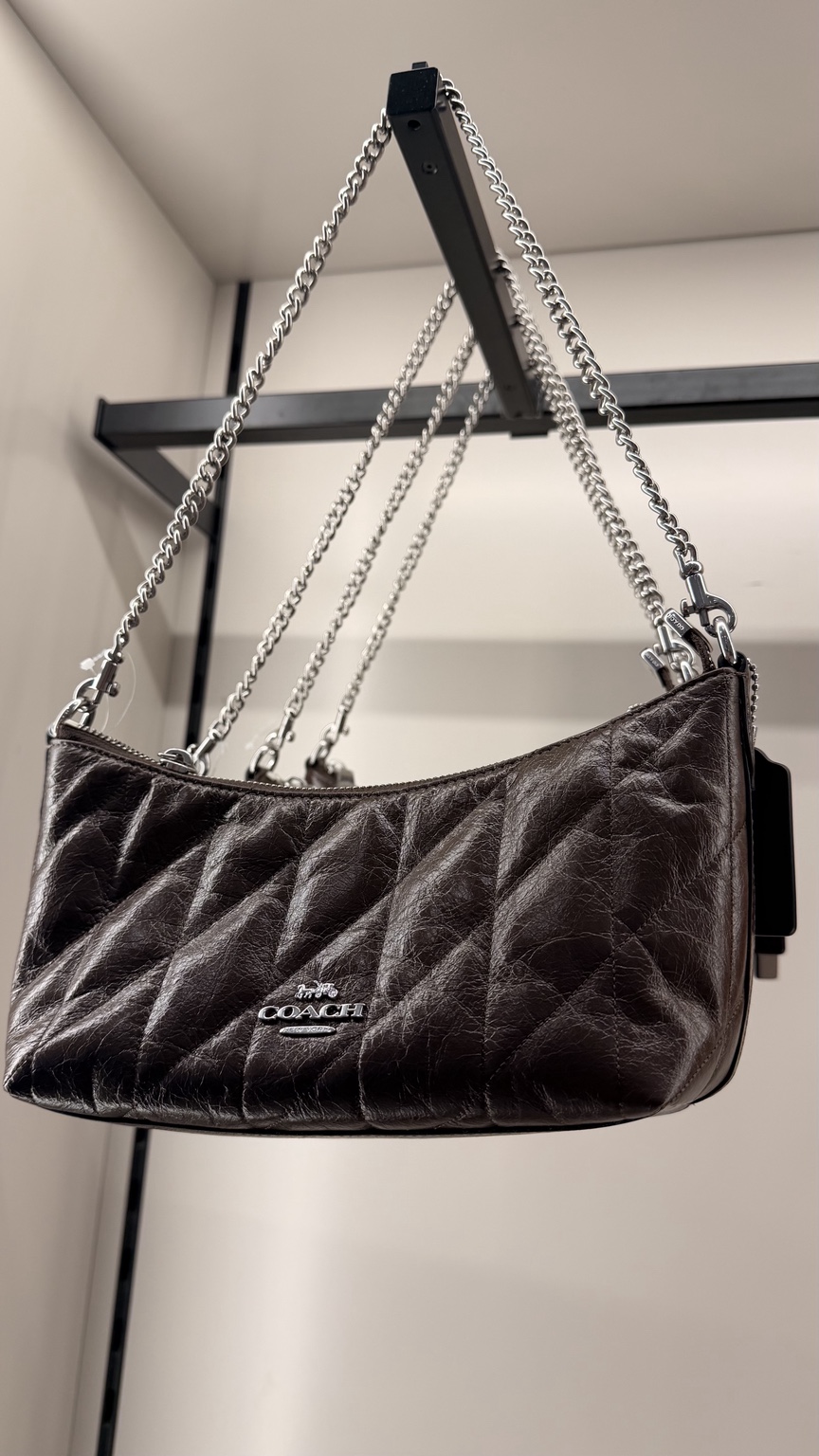 Dark Brown Quilted Chain Shoulder Bag