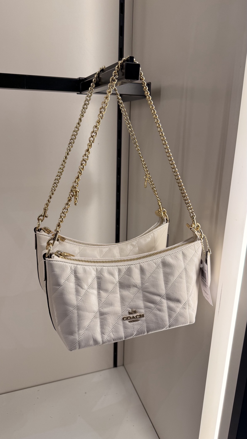 Ivory Quilted Chain Shoulder Bag