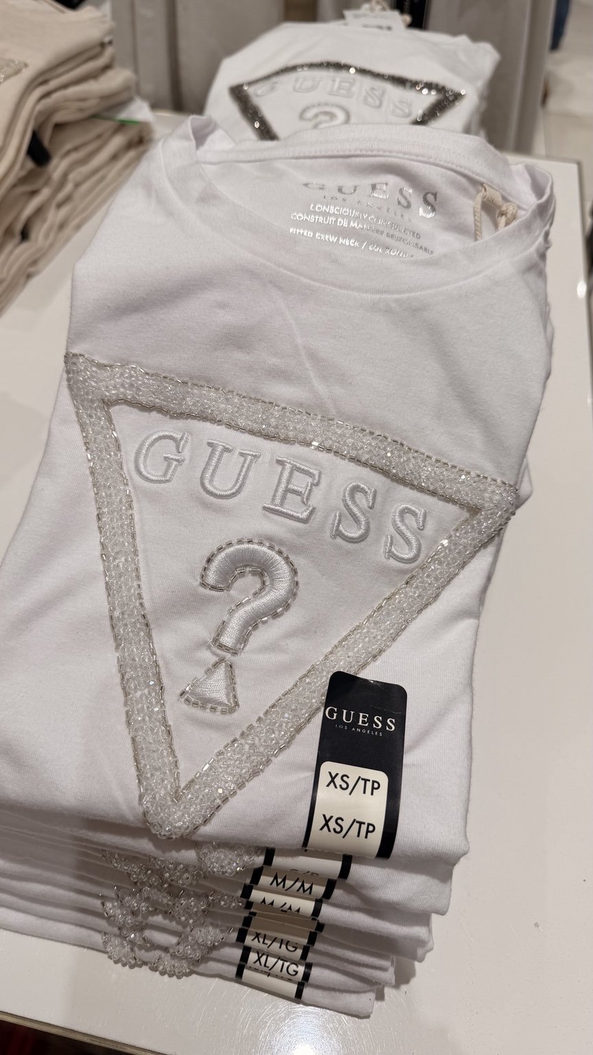 White outline triangle GUESS tee