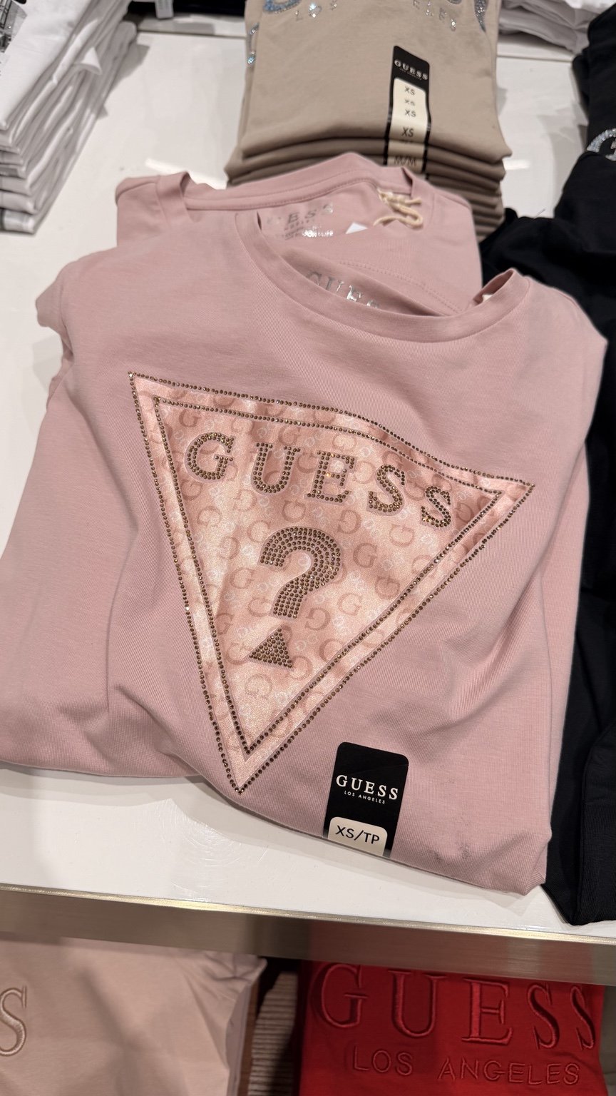 Pink rhinestone triangle GUESS tee