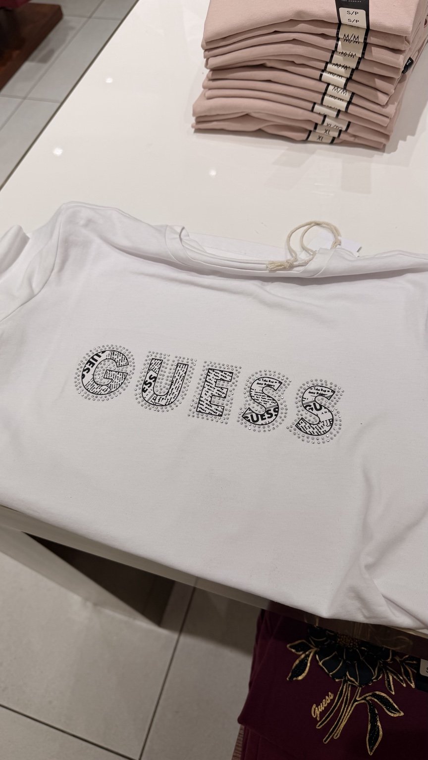 White embellished GUESS tee