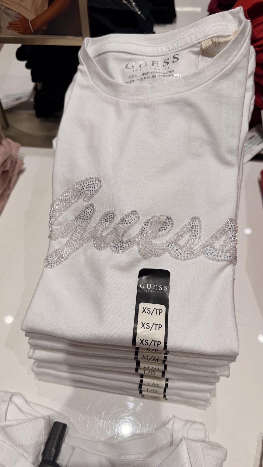 White silver script GUESS tee