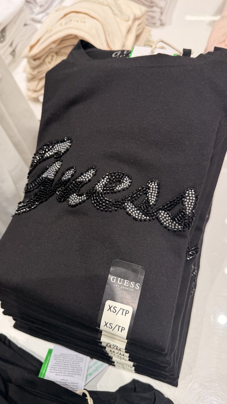 Black silver script GUESS tee