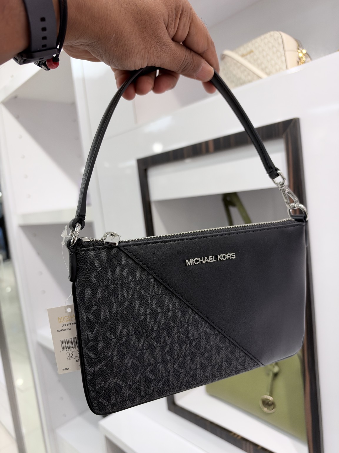 Black Diagonal MK Monogram Shoulder Bag