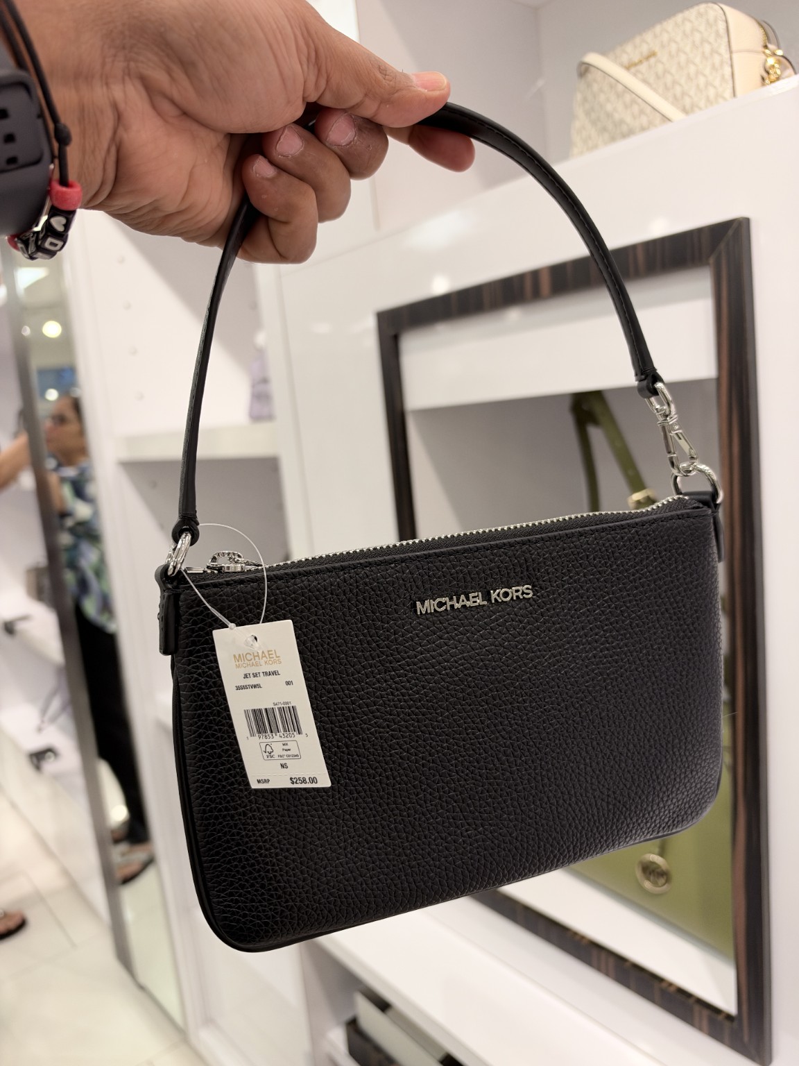 Jet Set Small Pebbled Leather Convertible Wristlet — Black