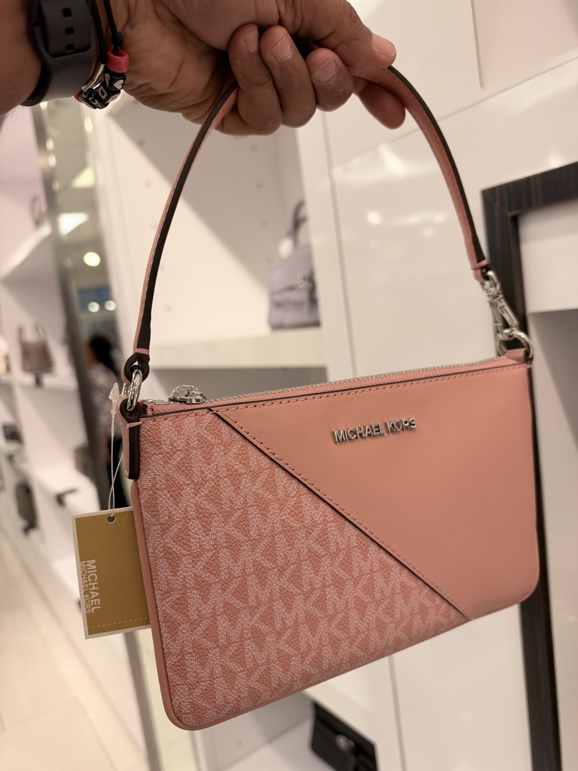 Pink Diagonal MK Monogram Shoulder Bag