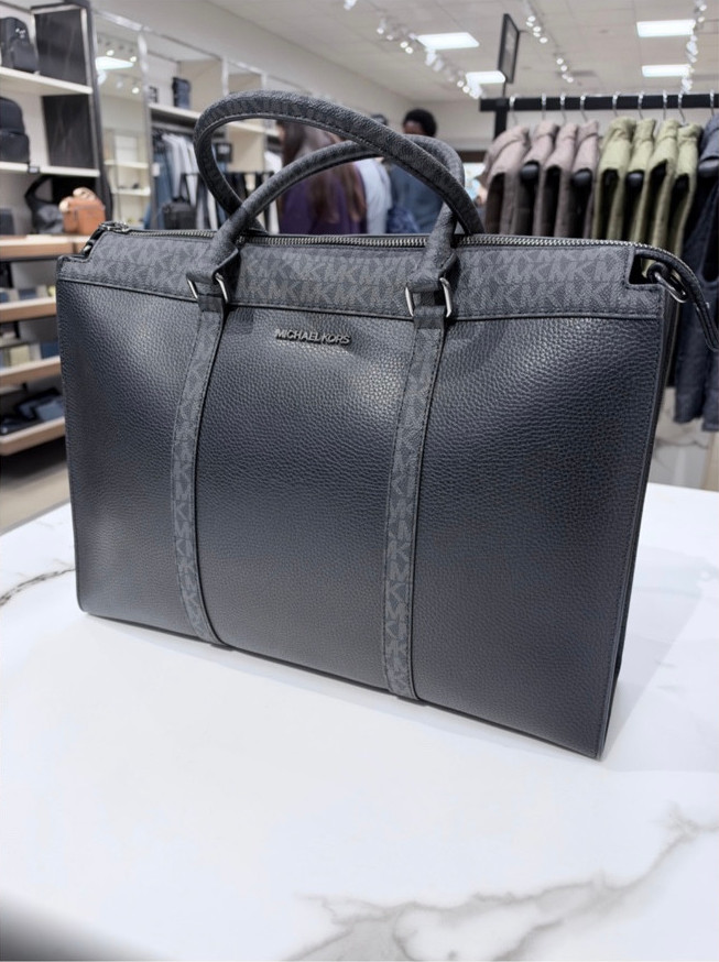 Black Pebbled Laptop Bag with Signature Trim