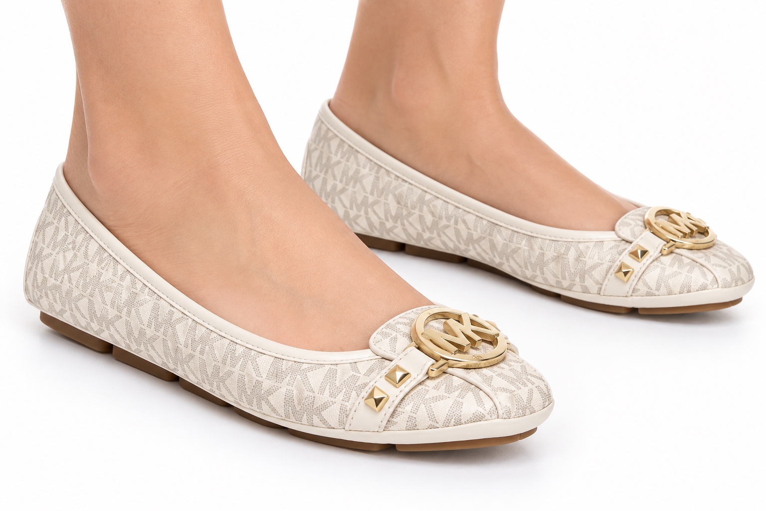 MK women’s ballet flats, cream monogram