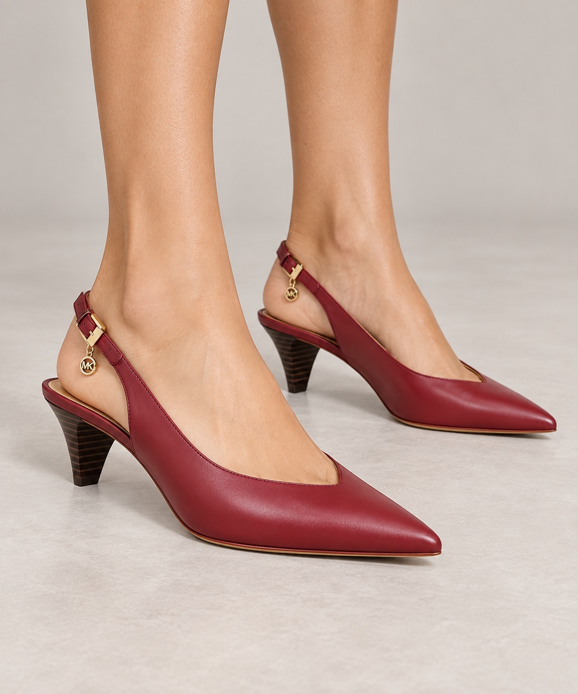MK women’s burgundy pointed-toe kitten-heel slingbacks