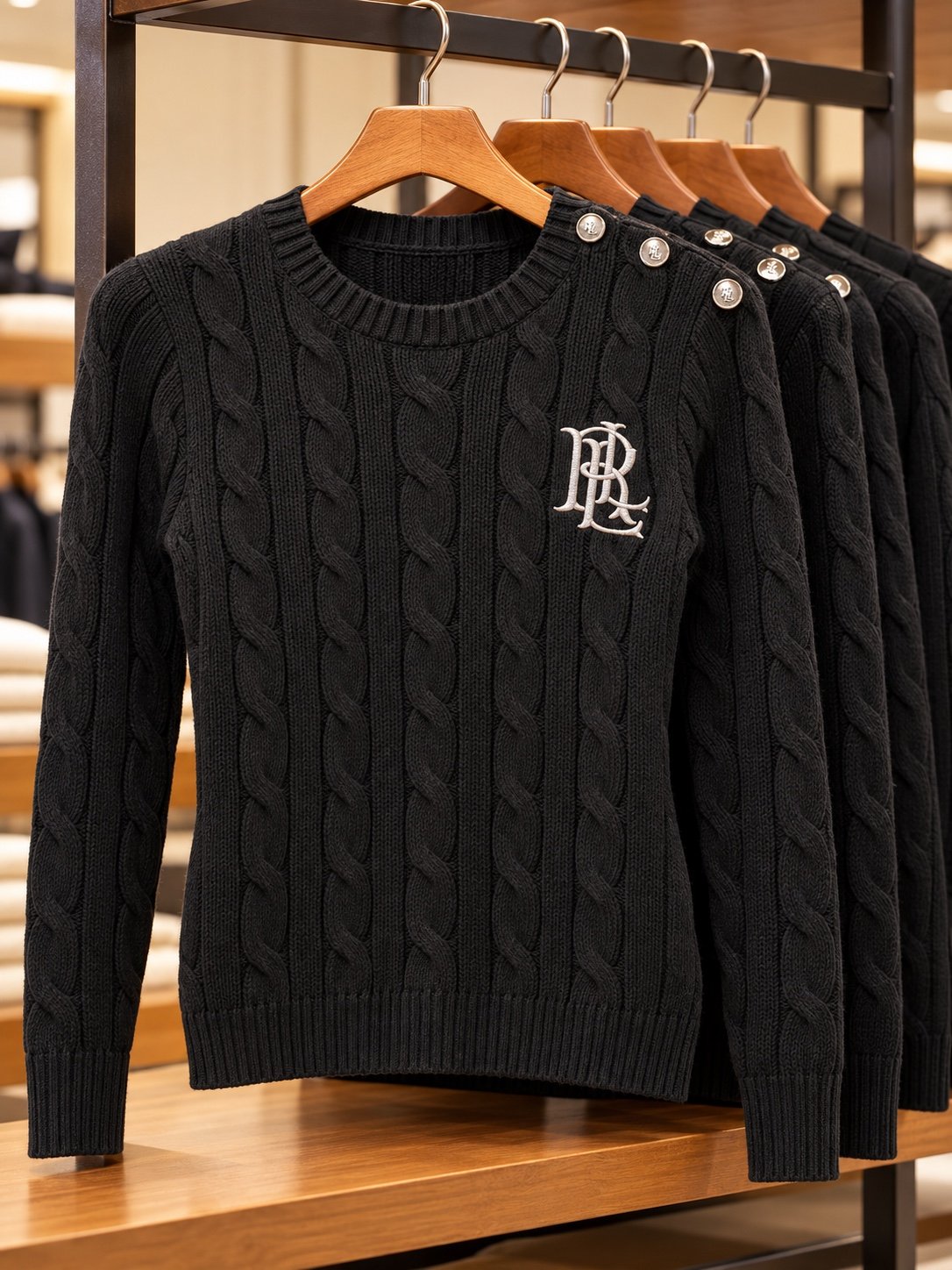 Black cable-knit sweater