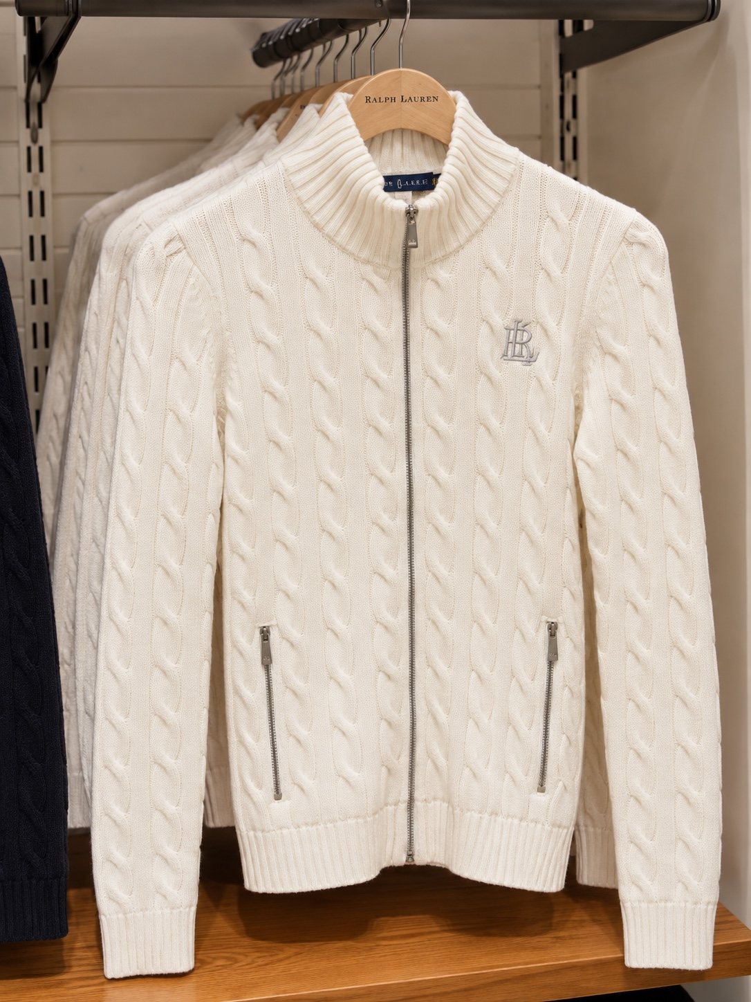 Ivory cable-knit zip sweater