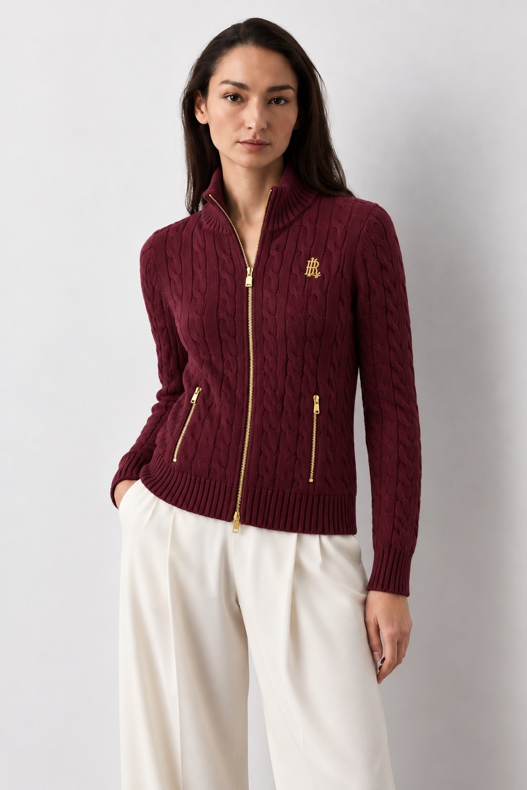 Burgundy zip sweater · styled view