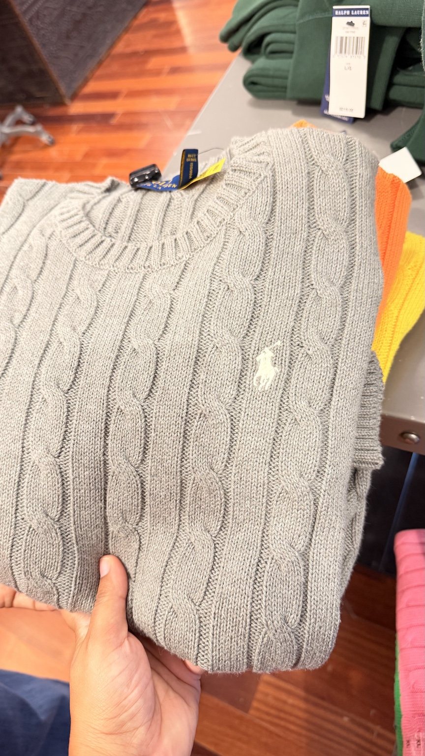 Grey cable-knit sweater