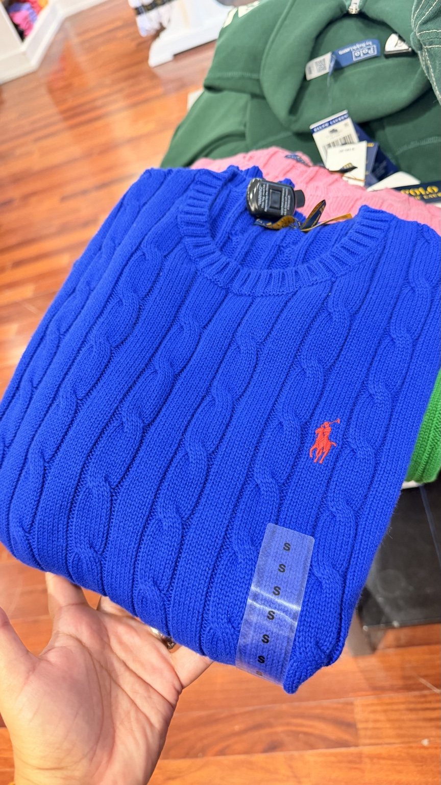 Royal blue cable-knit sweater