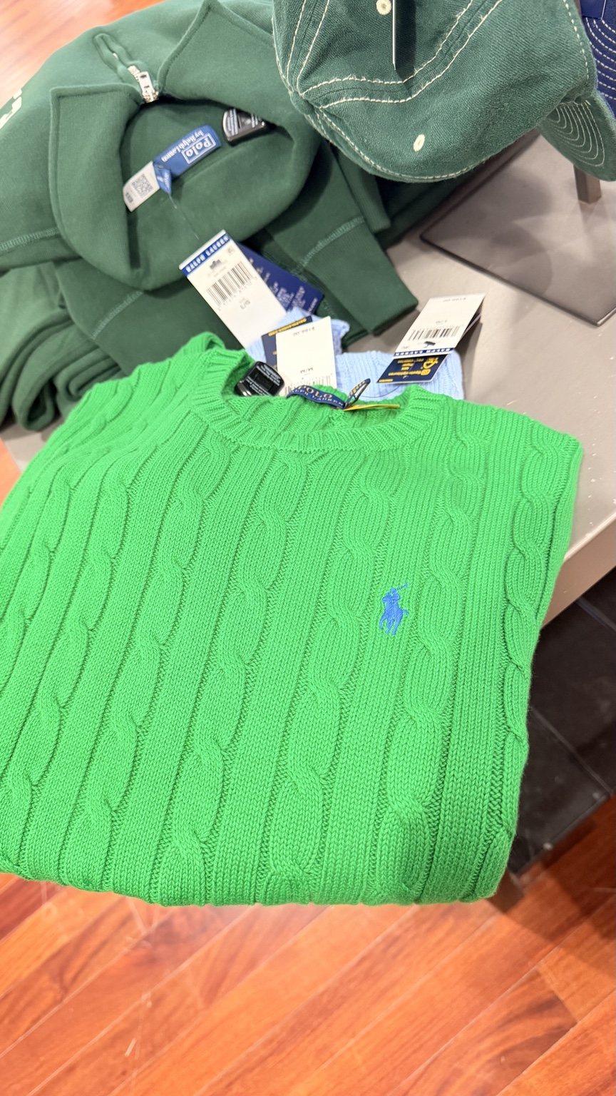 Bright green cable-knit sweater