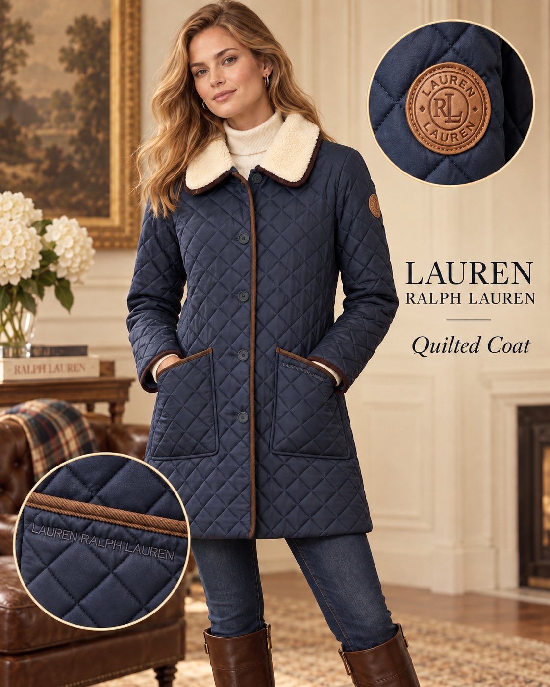 Navy quilted coat