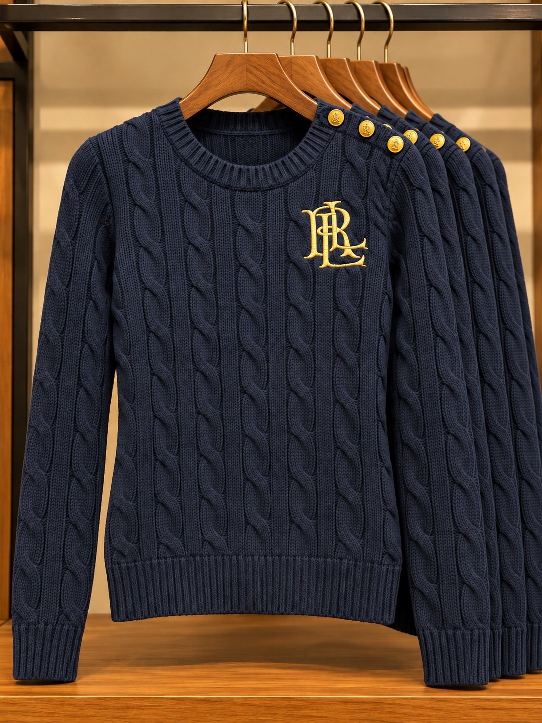Navy cable-knit sweater