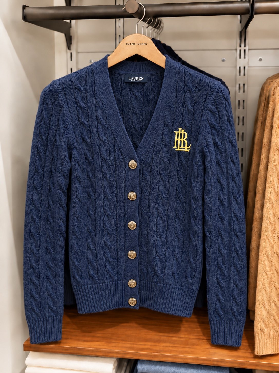 Navy cable-knit cardigan