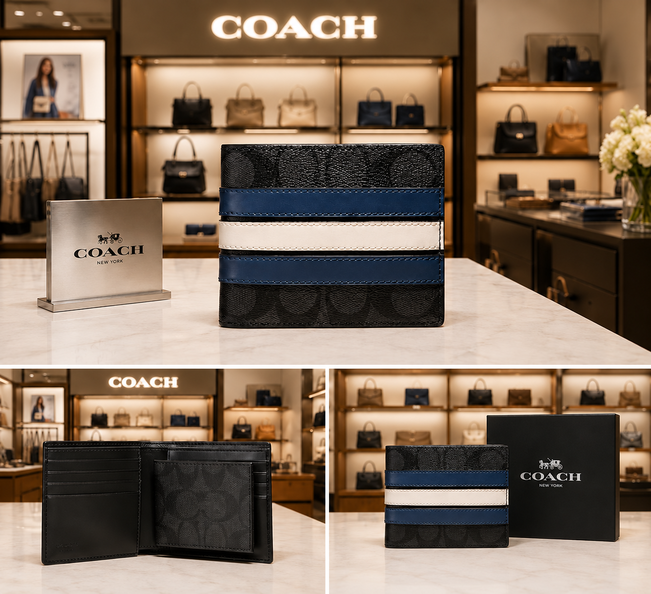 Coach Signature Stripe Bifold Wallet
