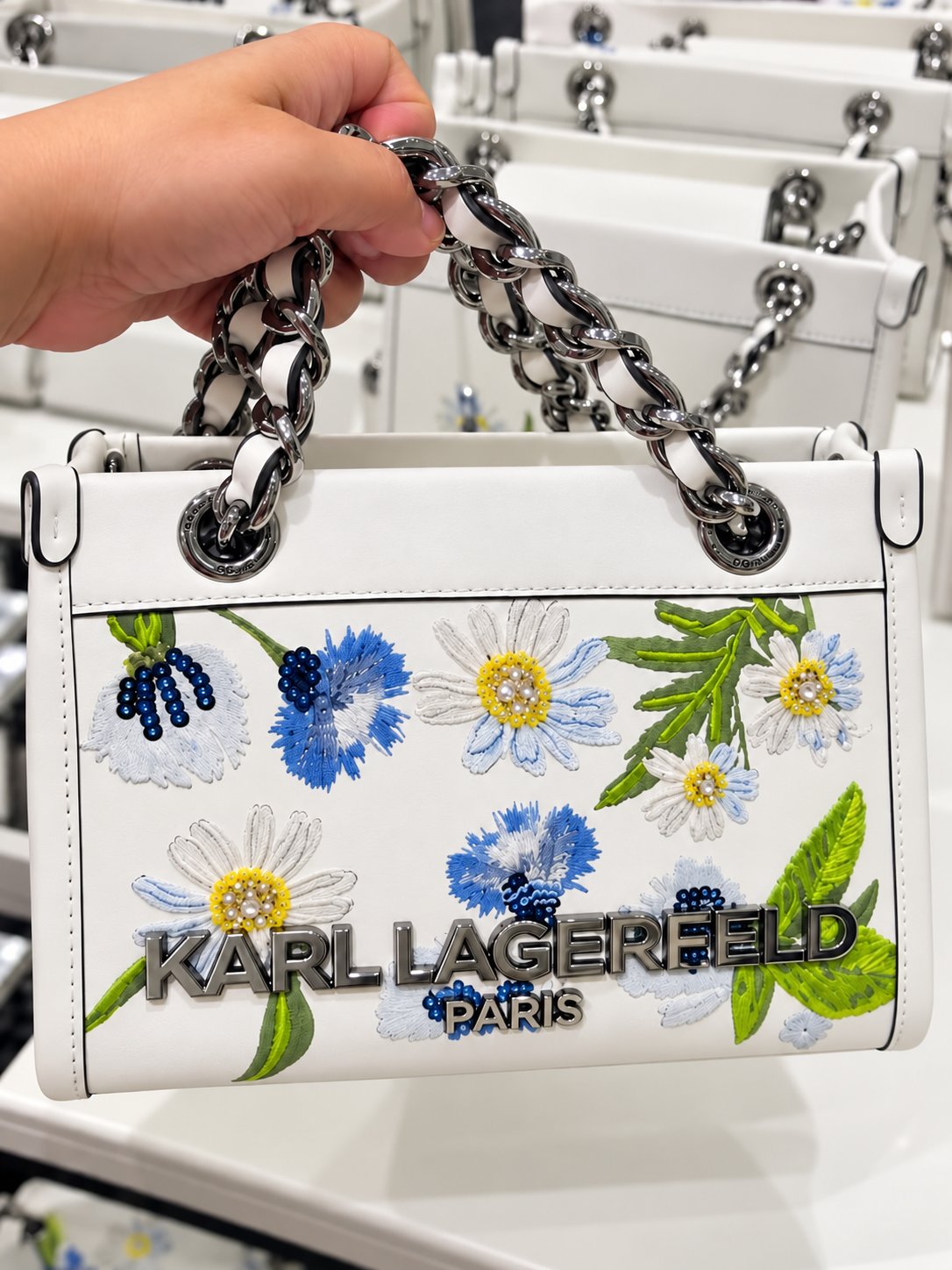 Karl Lagerfeld White Paris Floral Chain Bag