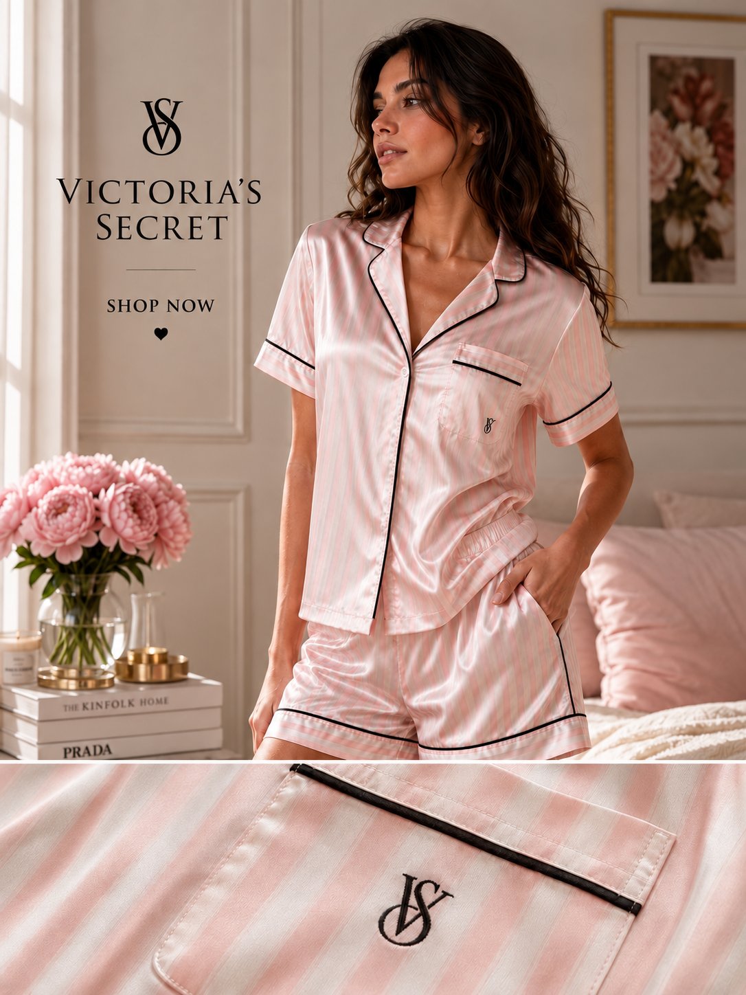 Victoria’s Secret Pink Stripe Satin Short Set