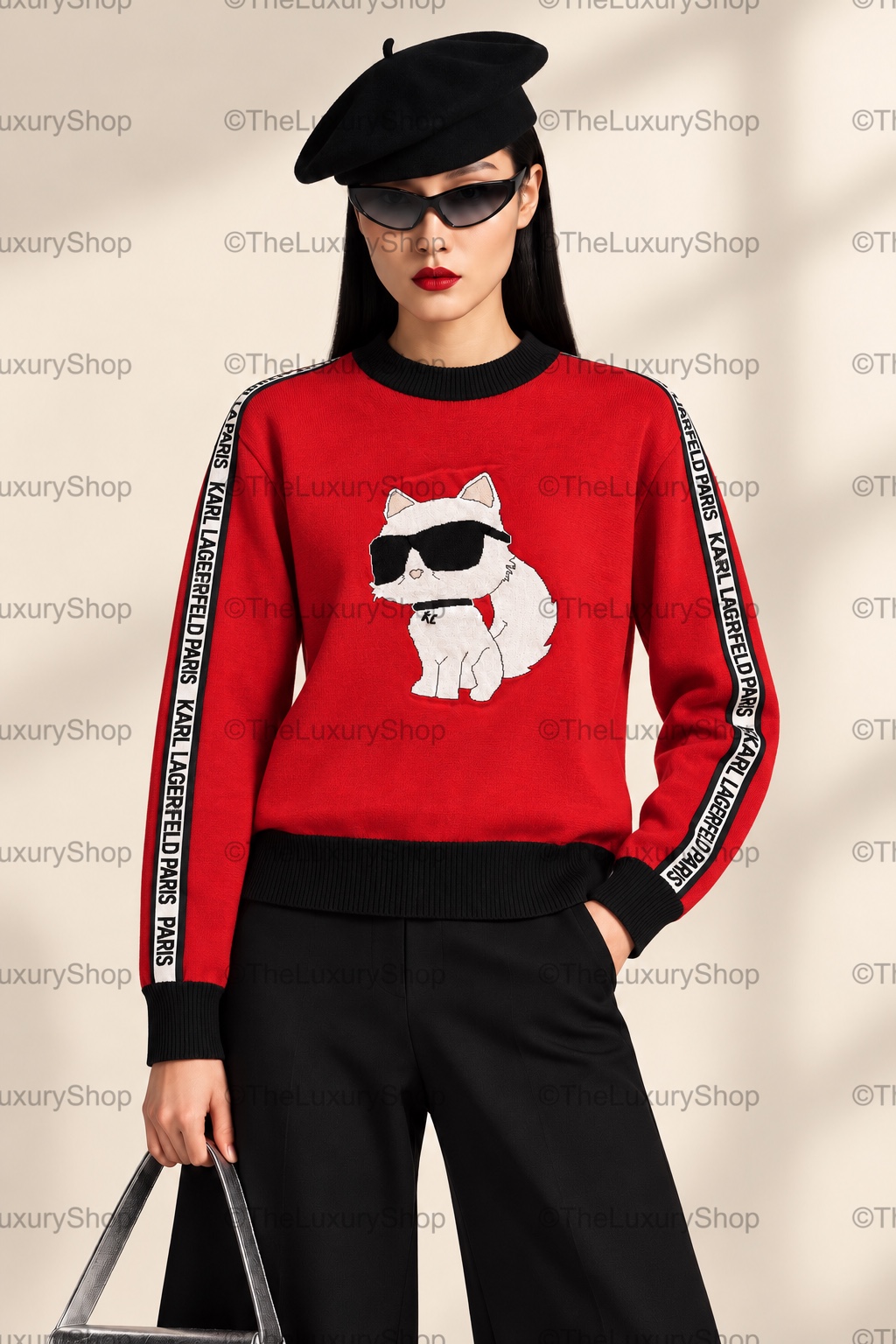 Red Choupette graphic sweater