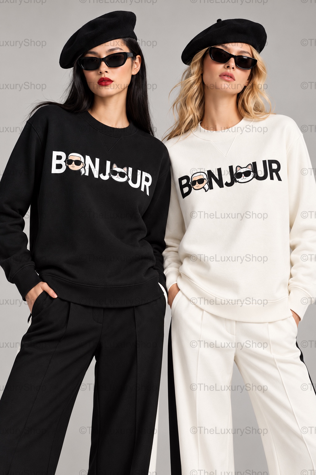 Bonjour sweatshirts · black and ivory