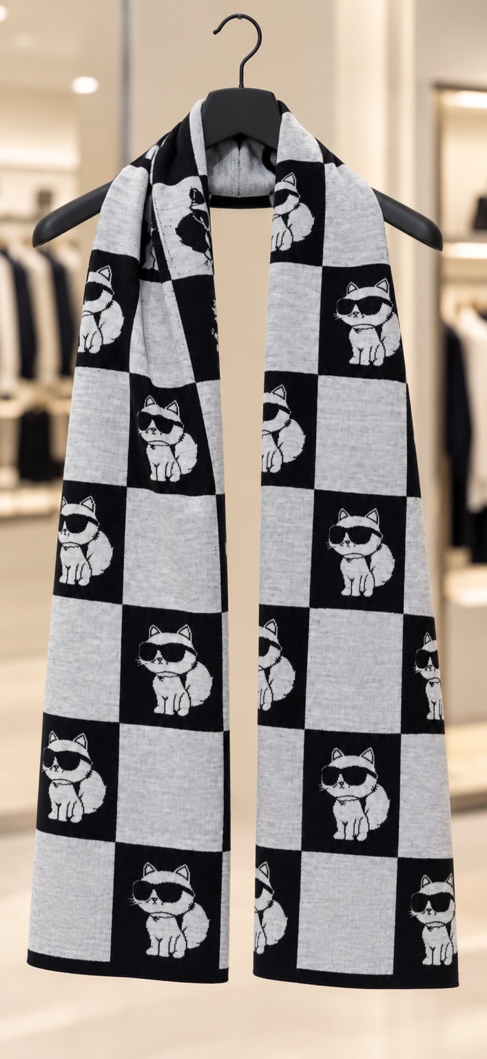 Black and grey checkerboard Choupette scarf
