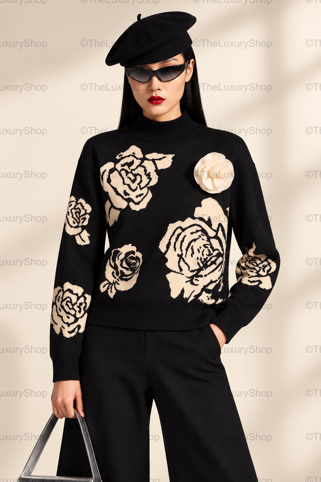 Black rose print sweater