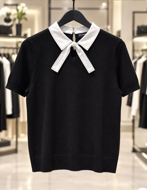 Contrast Tie Collar Sweater
