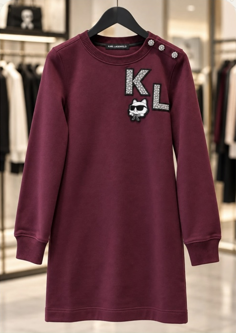 Burgundy embellished KL and Choupette sweater dress
