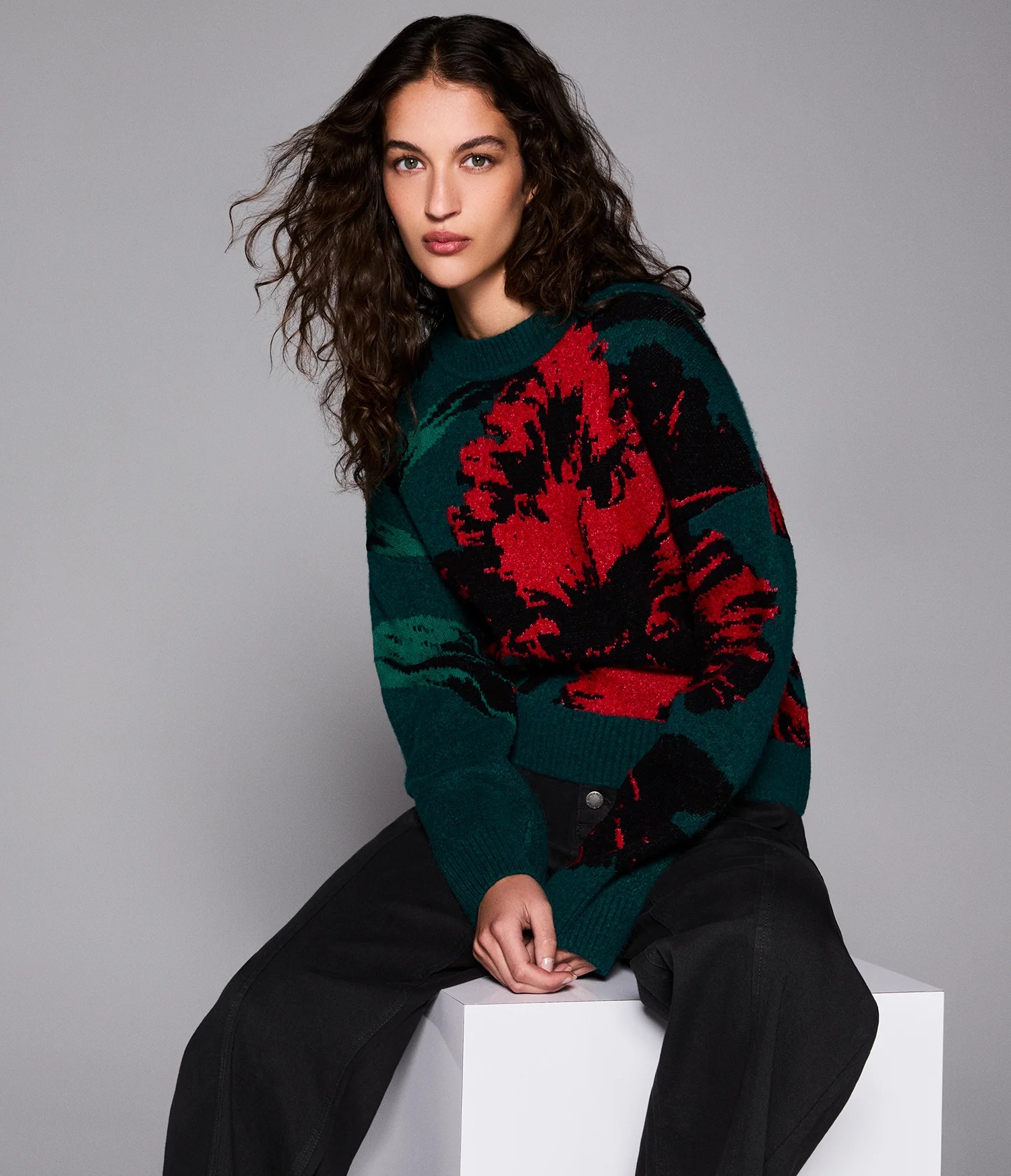 Floral Print Crew Neck Sweater