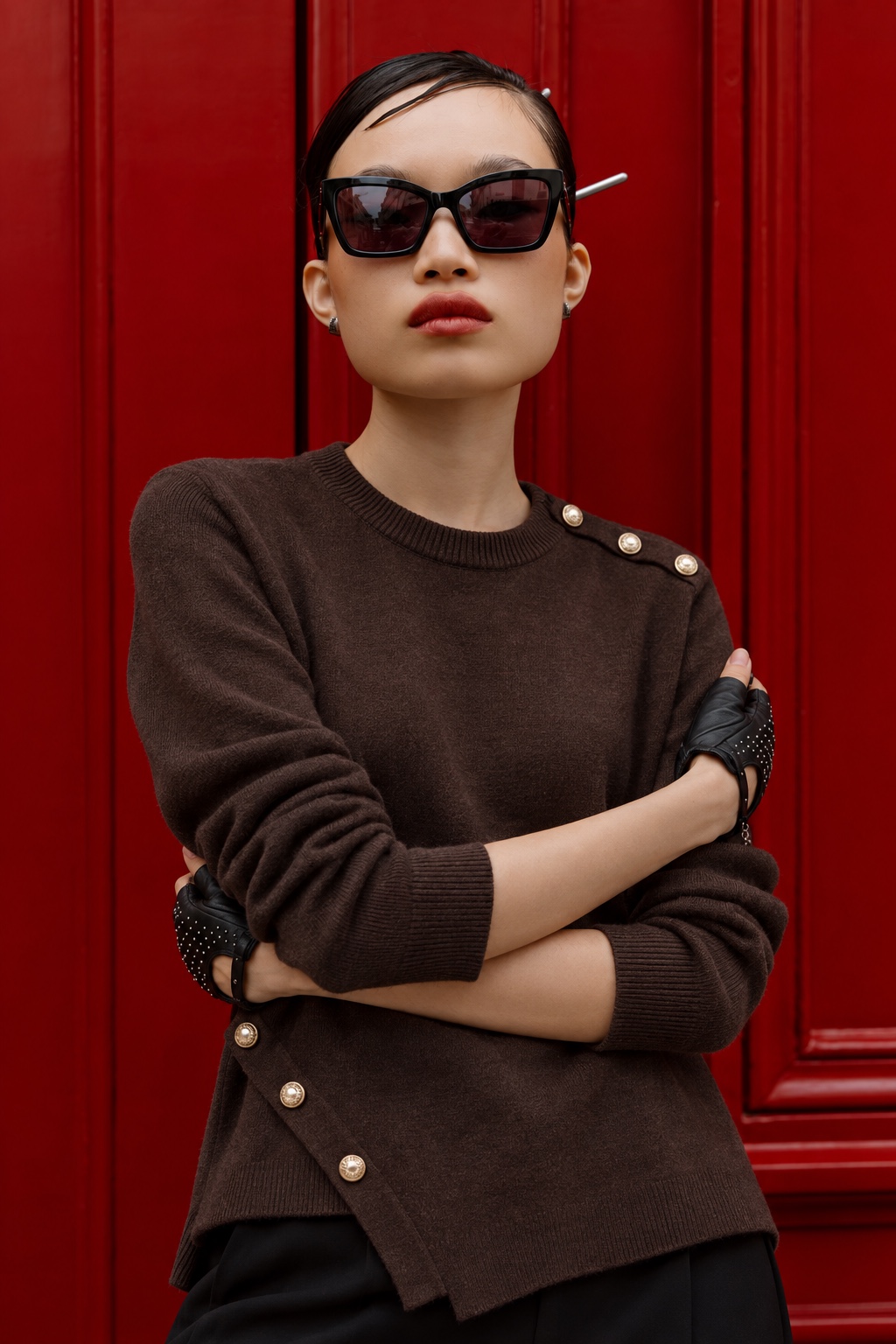 Long Sleeve Boat Neck Button Detail Sweater