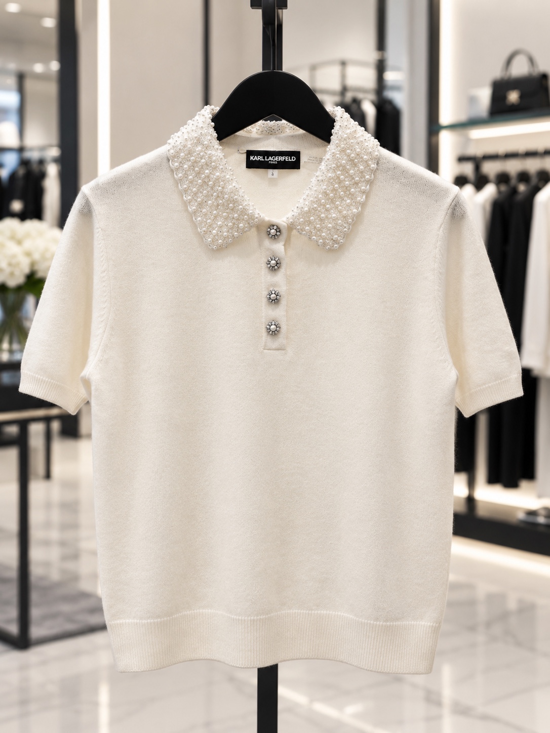 Short Sleeve Embelleshed Collared Top
