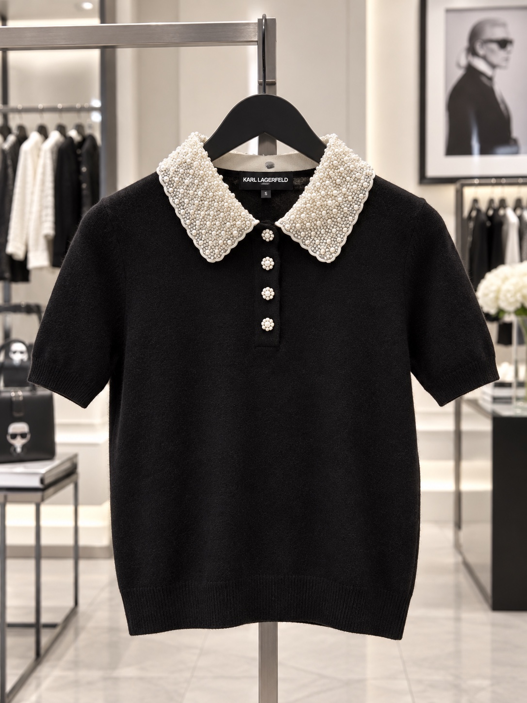 Short Sleeve Embelleshed Collared Top
