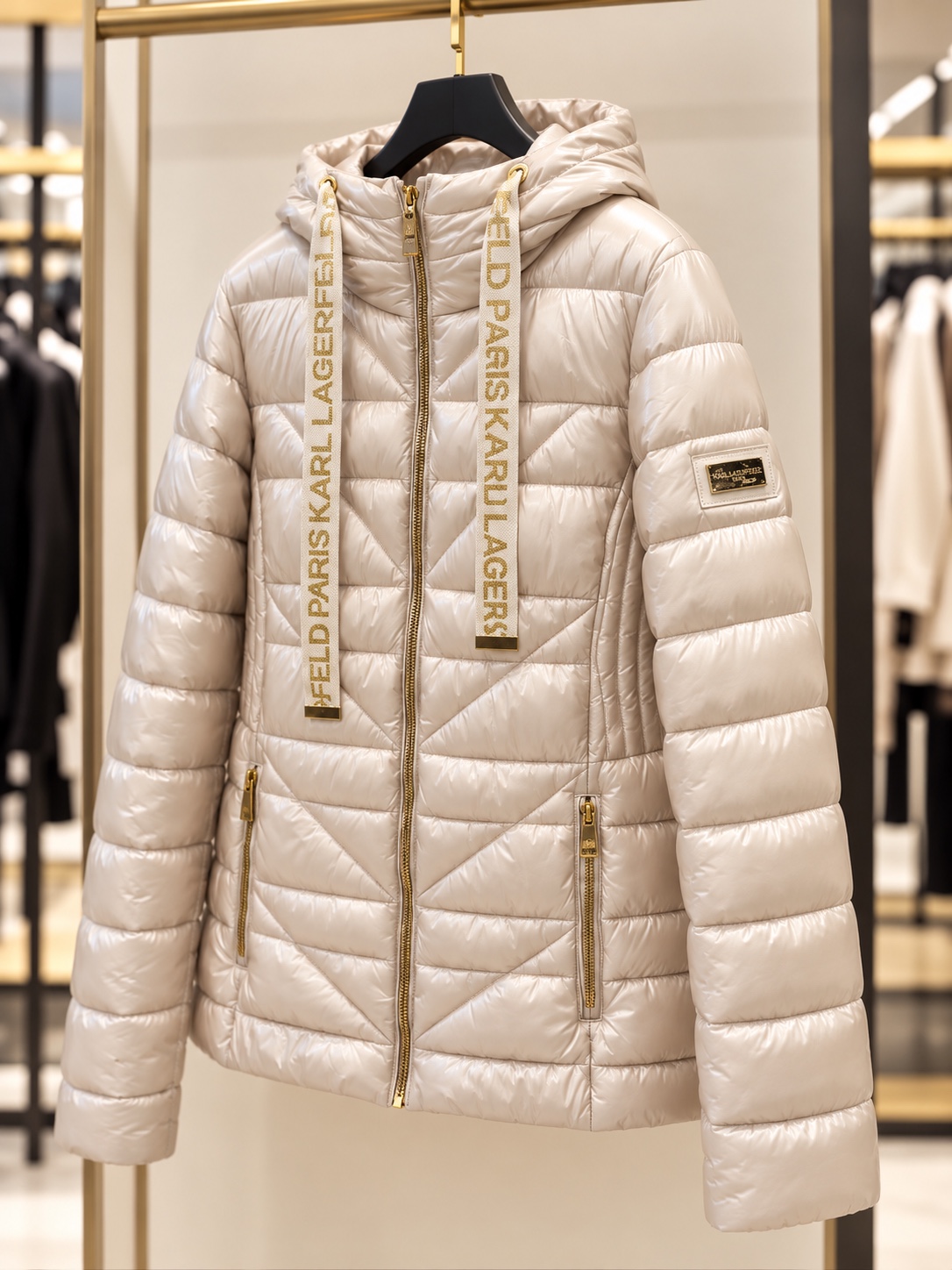 Ivory hooded quilted jacket