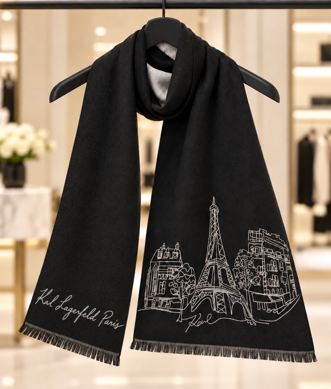 Black Paris skyline scarf