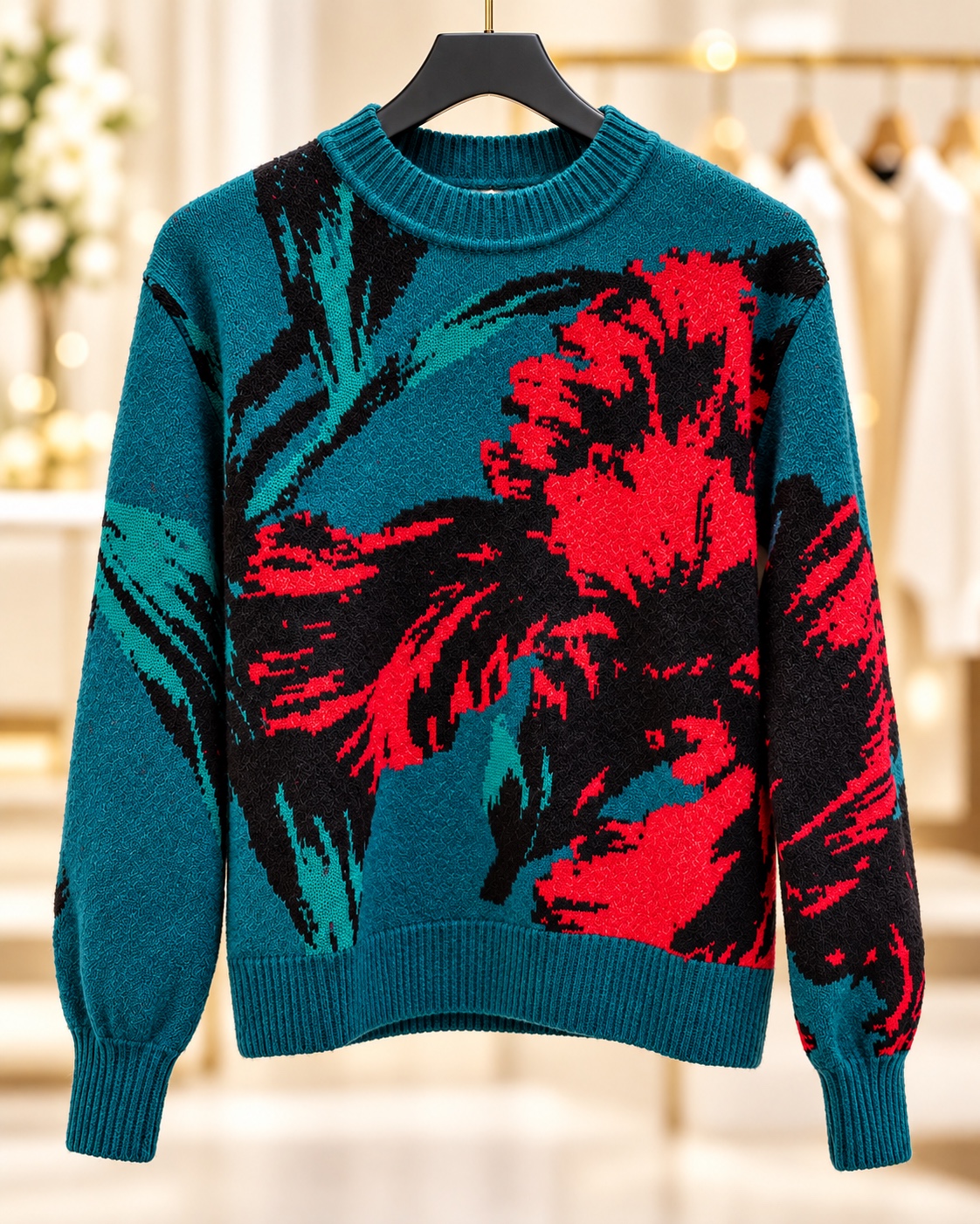 Floral Print Crew Neck Sweater